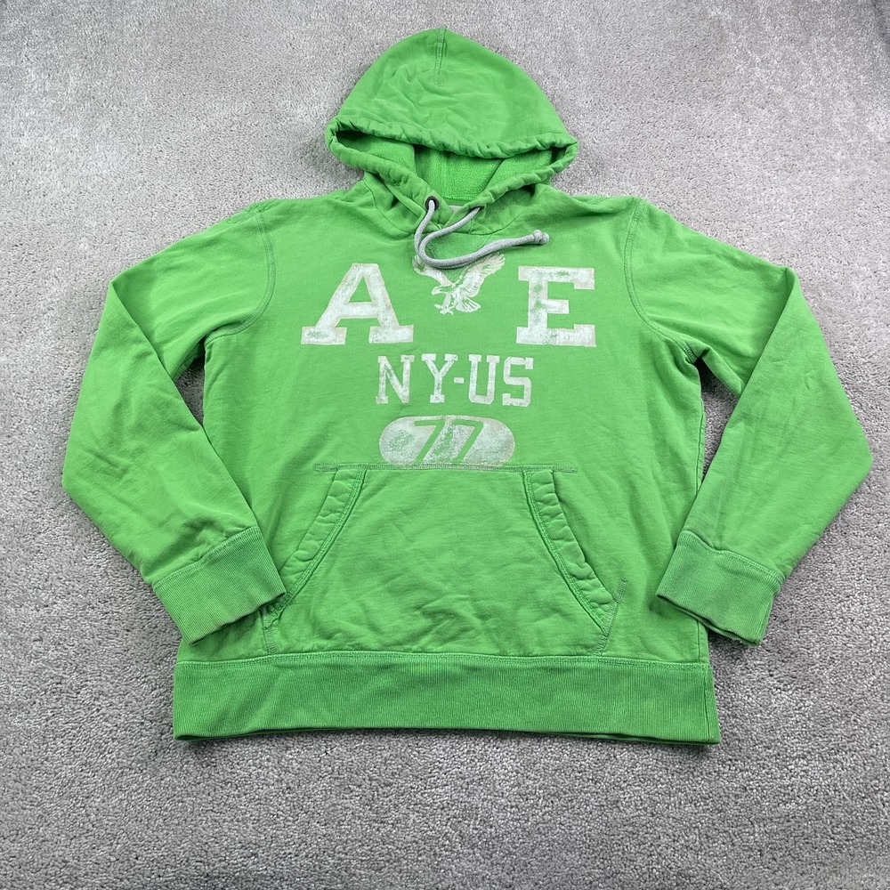 American Eagle Hoodie Mens Medium Green AE Logo Athletic Fit Hooded‎ Sweatshirt